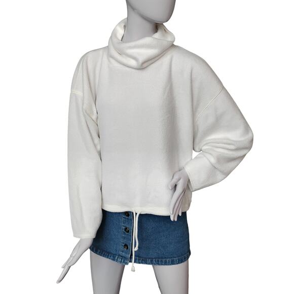 Aerie Cowl Neck Sweatshirt Size Small Super Soft White Fleece Waist Drawstring - Picture 2 of 9